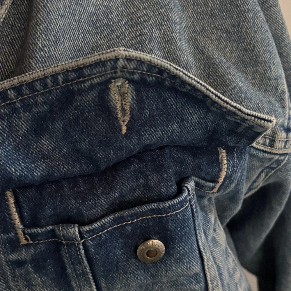 VINTAGE Banana Republic Trucker Jacket Men XL Blue Denim Jean Leather Collar 90s